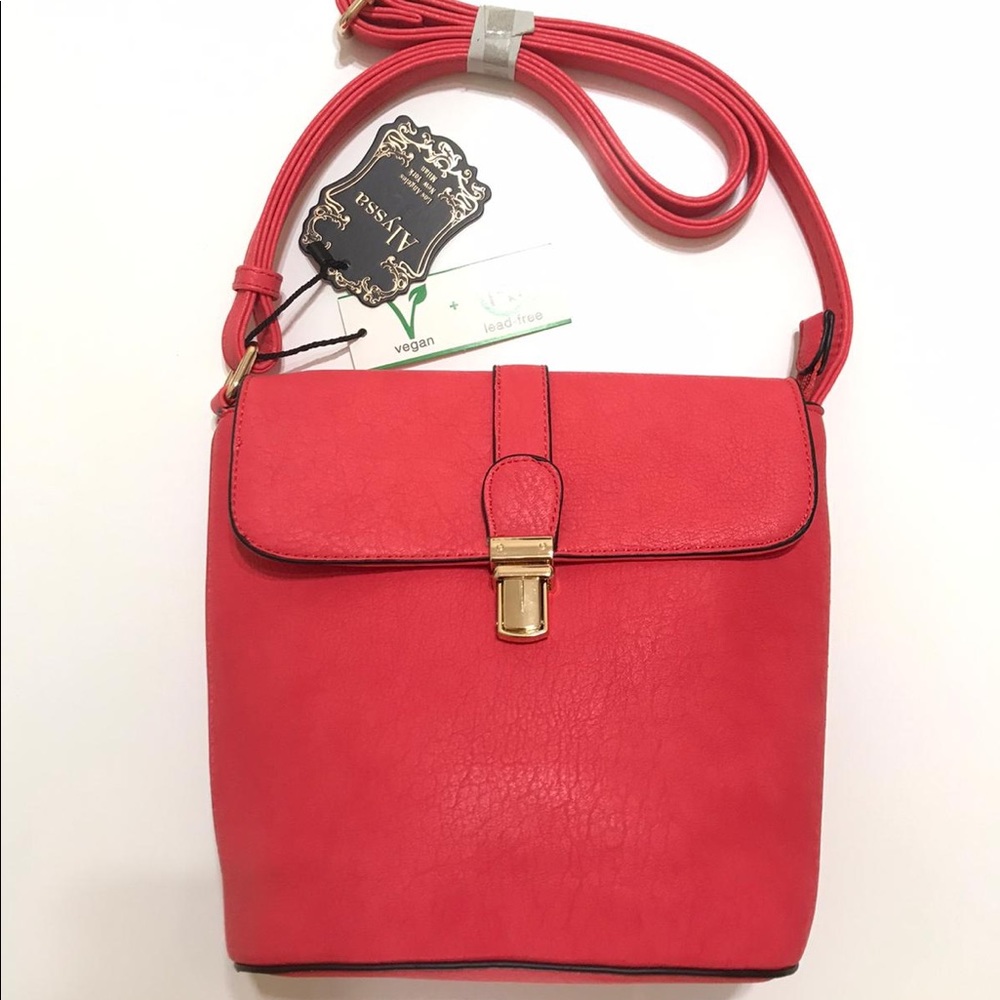 Red vegan leather crossbody bag